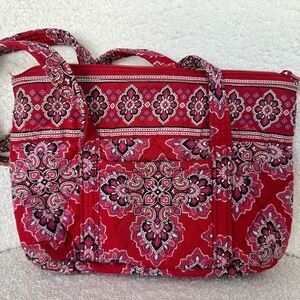 Vera Bradley Red Pink Quilted Crossbody Bag Floral Paisley Worn
